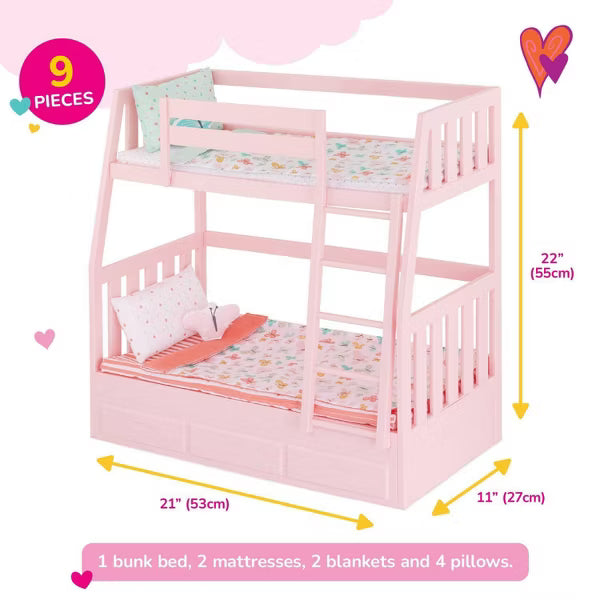 Our Generation Dreams for Two Pink Bunk Beds Accessory Set for 18" Dolls